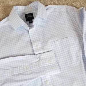 Jos A Banks Men's Shirt Button Up Size 15 1/2 35 Blue White Check Long Sleeves